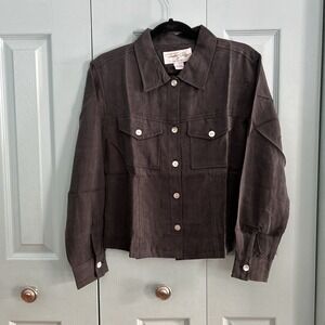 Tasha Polizzi Womens Dark Gray Button Front Long Sleeve Collared Shirt Small